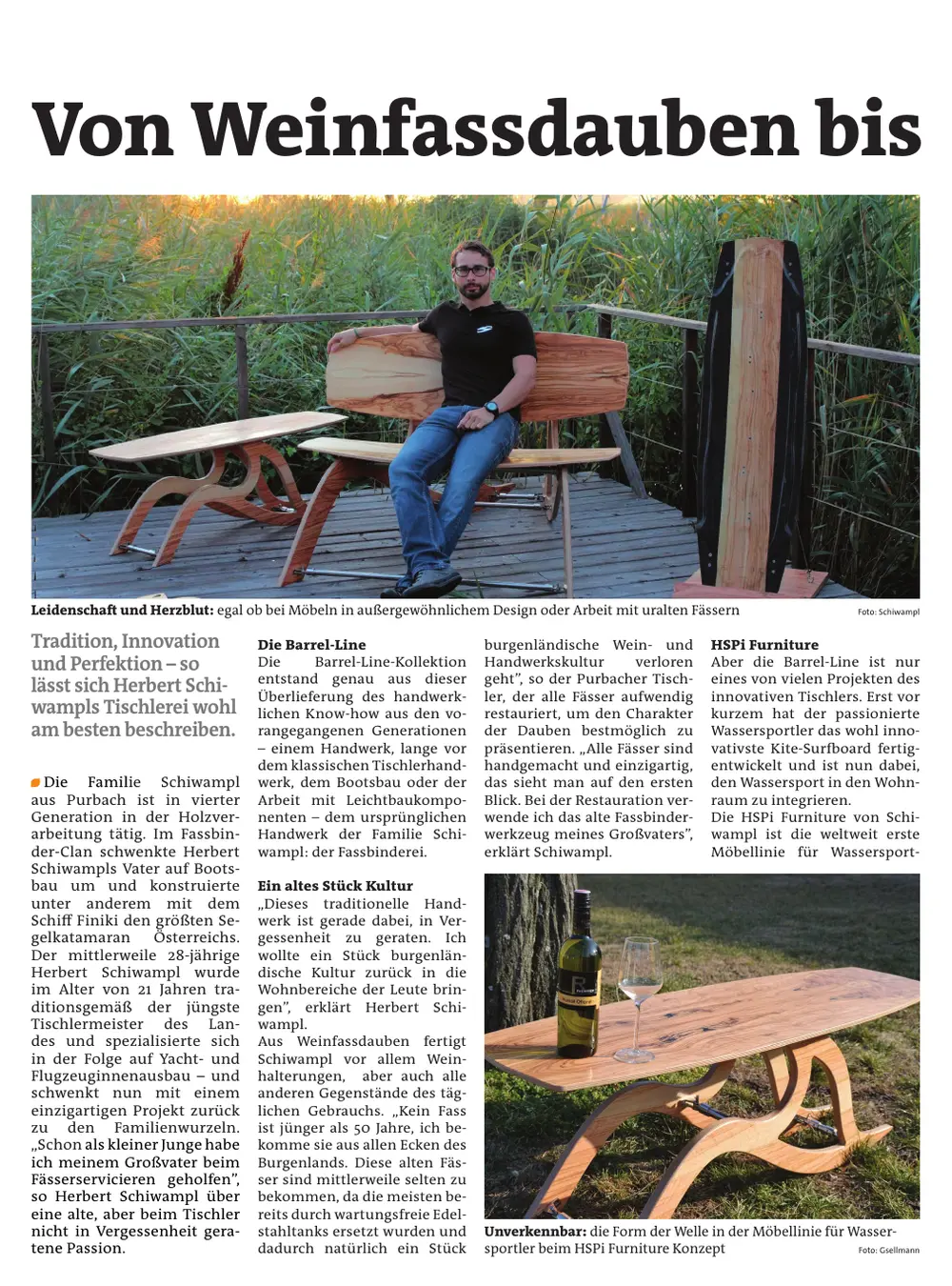 Erste Seite des BezirksBlätter-Berichts Von Weinfassdauben bis zum Wassersport aus dem Jahr 2015